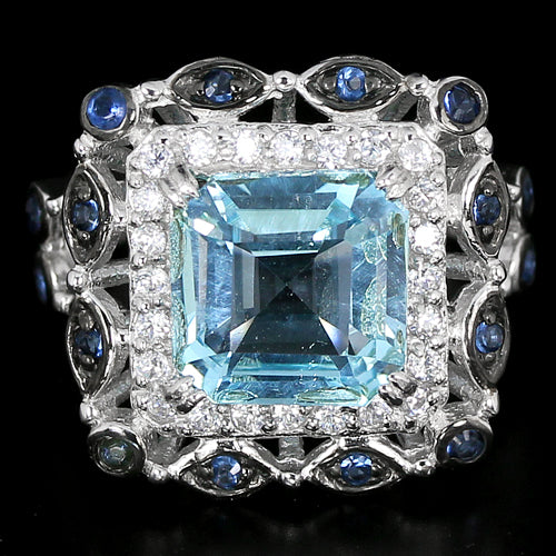 Blautopas Saphir Ring aus weißvergoldetem Silber - INARA