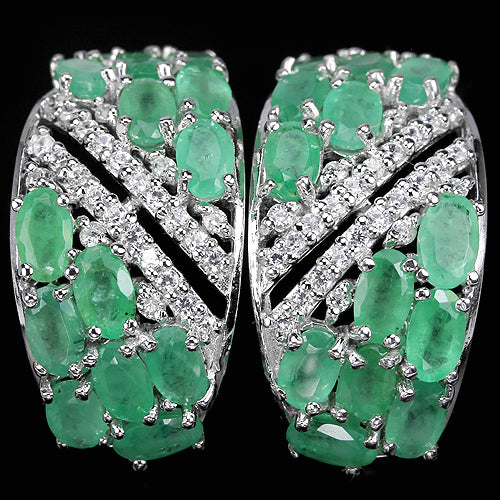 Smaragd Ohrringe aus weißvergoldetem Silber - INARA