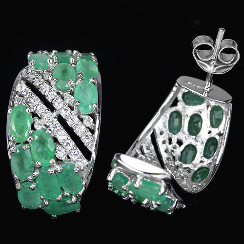 Smaragd Ohrringe aus weißvergoldetem Silber - INARA