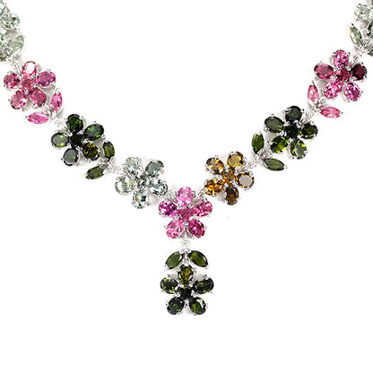 Turmalin Blumen Collier Silber weißvergoldet - INARA