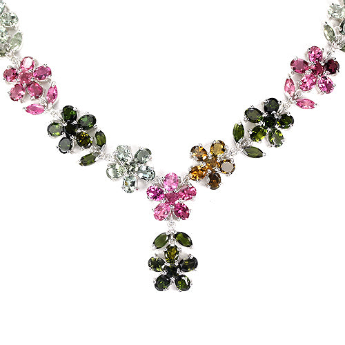Turmalin Blumen Collier Silber weißvergoldet - INARA
