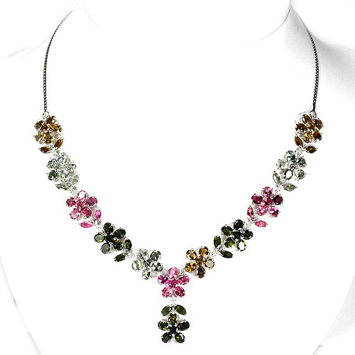 Turmalin Blumen Collier Silber weißvergoldet - INARA