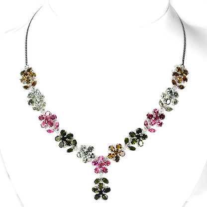 Turmalin Blumen Collier Silber weißvergoldet - INARA
