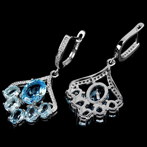 Blautopas Schaukel-Ohrringe aus 925 Silber mit Swiss- und Sky-Blue-Topasen – Vorder- und Rückansicht