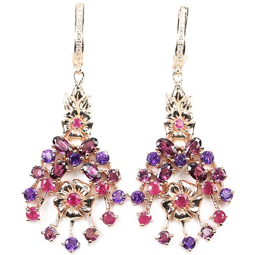 Rubin Amethyst Rhodolit Silber Ohrringe rosévergoldet - INARA