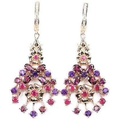 Rubin Amethyst Rhodolit Silber Ohrringe rosévergoldet - INARA