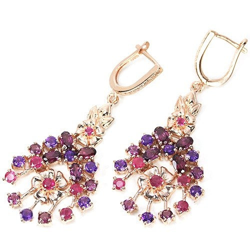 Rubin Amethyst Rhodolit Silber Ohrringe rosévergoldet - INARA