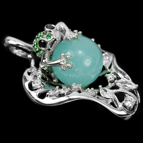 Chalzedon Frosch Anhänger Silber weißvergoldet - INARA