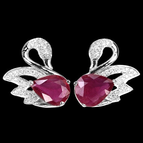 Rubin Schwan Ohrringe aus weißvergoldetem Silber - INARA