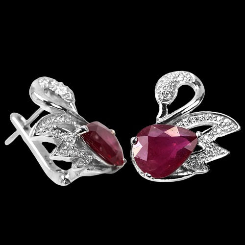 Rubin Schwan Ohrringe aus weißvergoldetem Silber - INARA