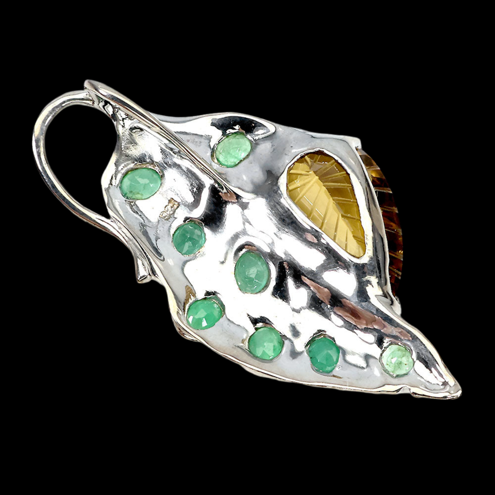 Citrin Smaragd Blatt Anhänger aus Silber - INARA
