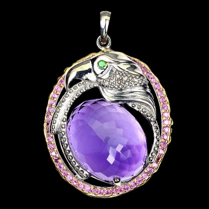 Amethyst Rhodolit Russischer Diopsid Adler Anhänger