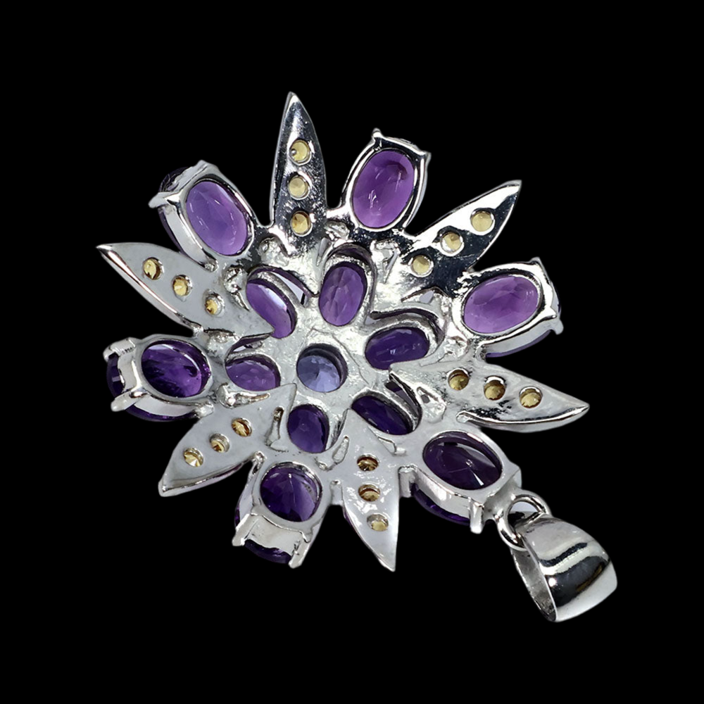 Amethyst Saphir Tansanit Anhänger aus weißvergoldetem Silber - INARA
