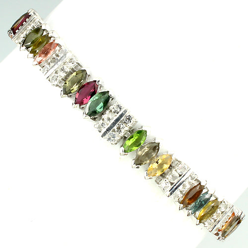 Turmalin Weißtopas Armband aus weißvergoldetem Silber - INARA