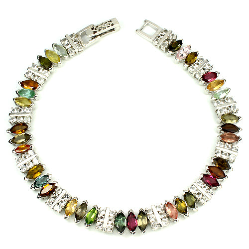 Turmalin Weißtopas Armband aus weißvergoldetem Silber - INARA