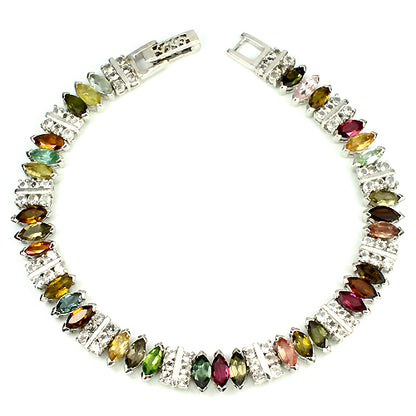 Turmalin Weißtopas Armband aus weißvergoldetem Silber - INARA