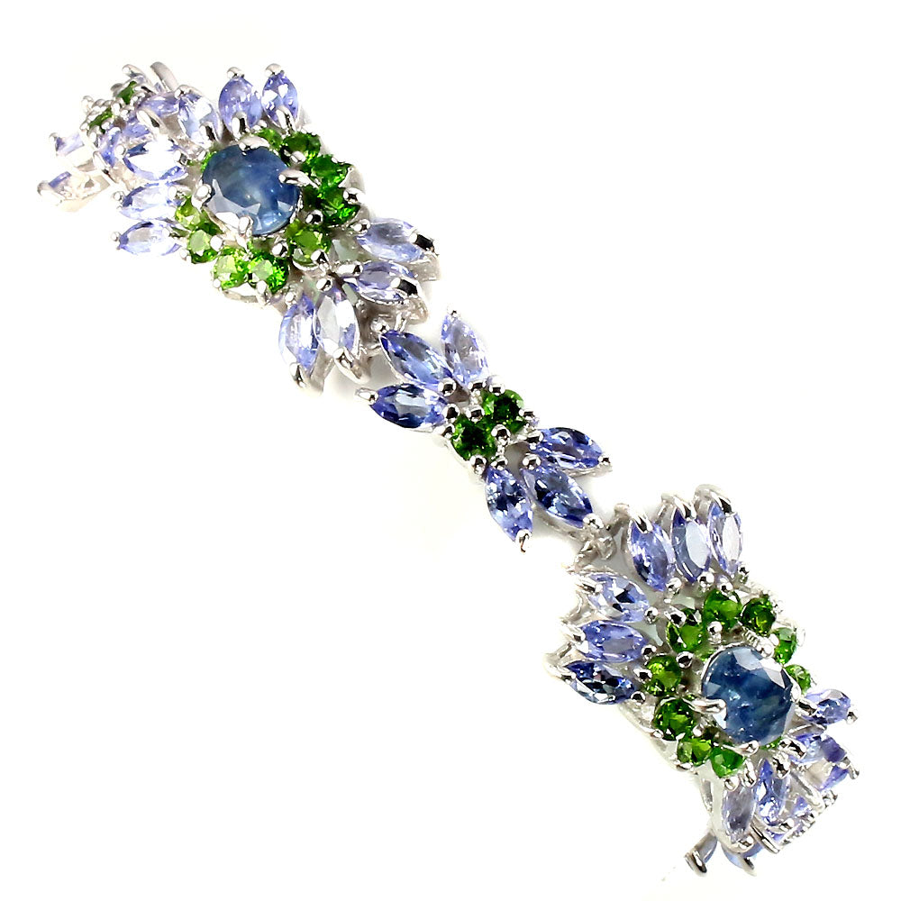 Saphir Tansanit Chromdiopsid Armband Silber weißvergoldet - INARA - Detailansicht
