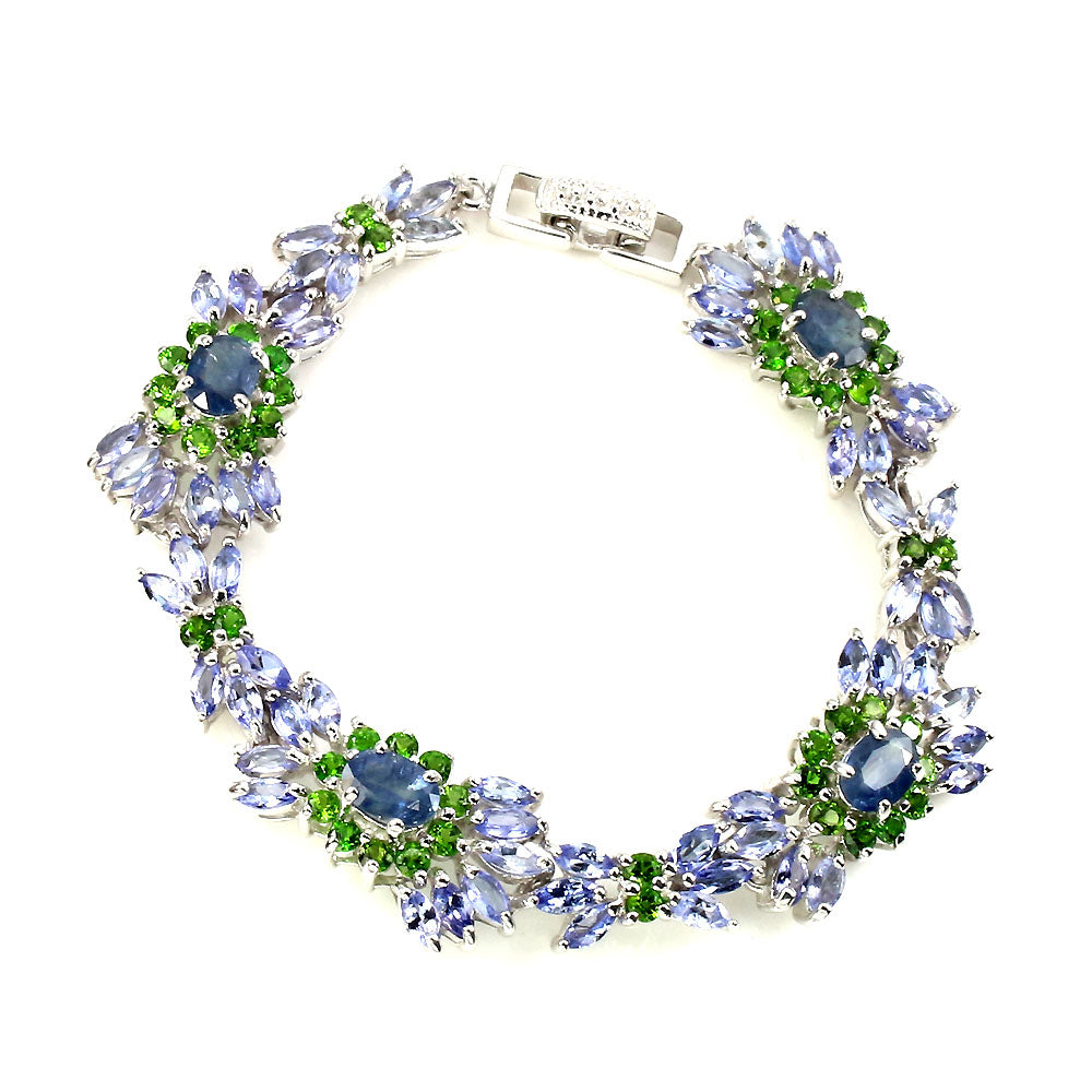 Saphir Tansanit Chromdiopsid Armband Silber weißvergoldet - INARA - Vorderansicht