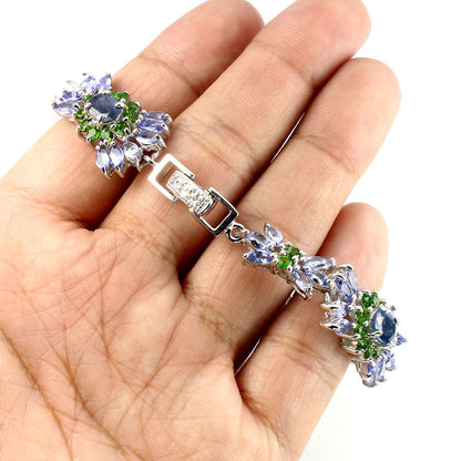 Saphir Tansanit Chromdiopsid Armband Silber weißvergoldet - INARA - Rückansicht
