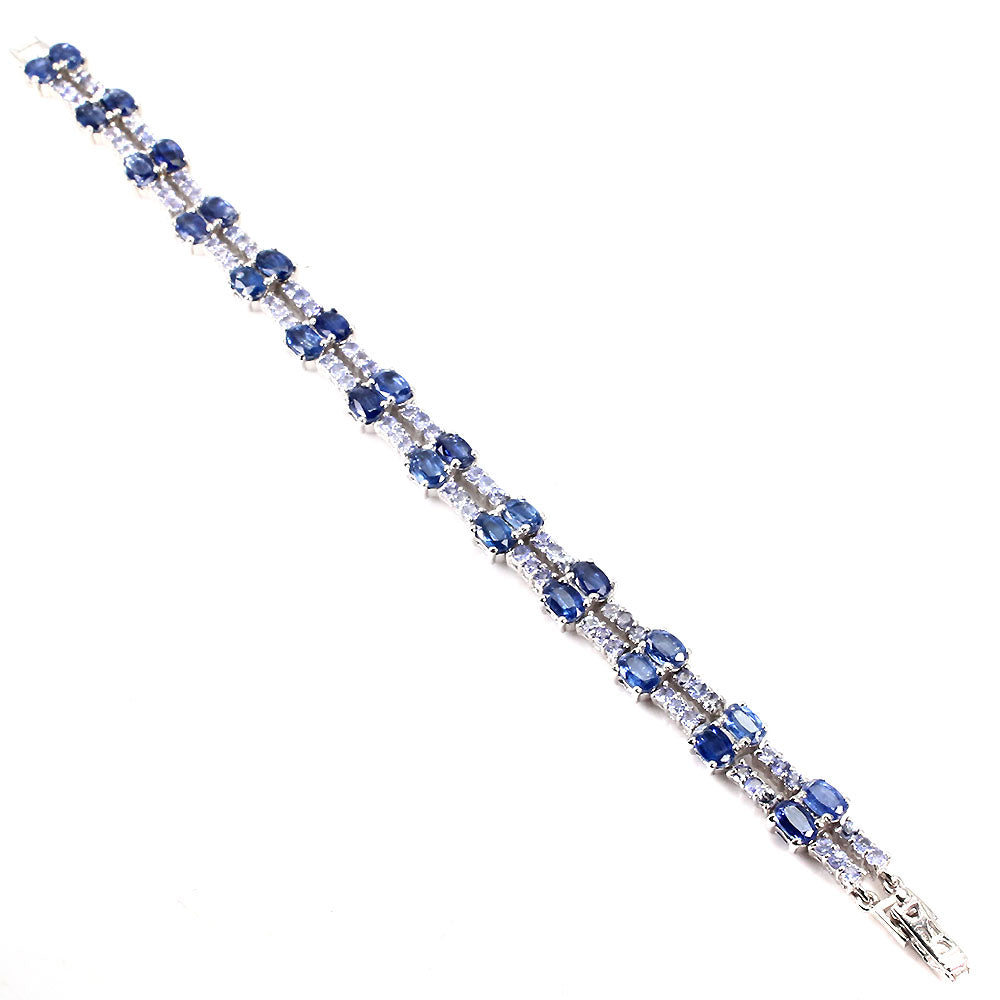 Kyanit Tansanit Armband Silber weißvergoldet - INARA - Vorderansicht