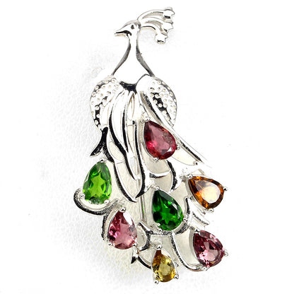 Tourmaline Russian Diopside Peacock Brooch