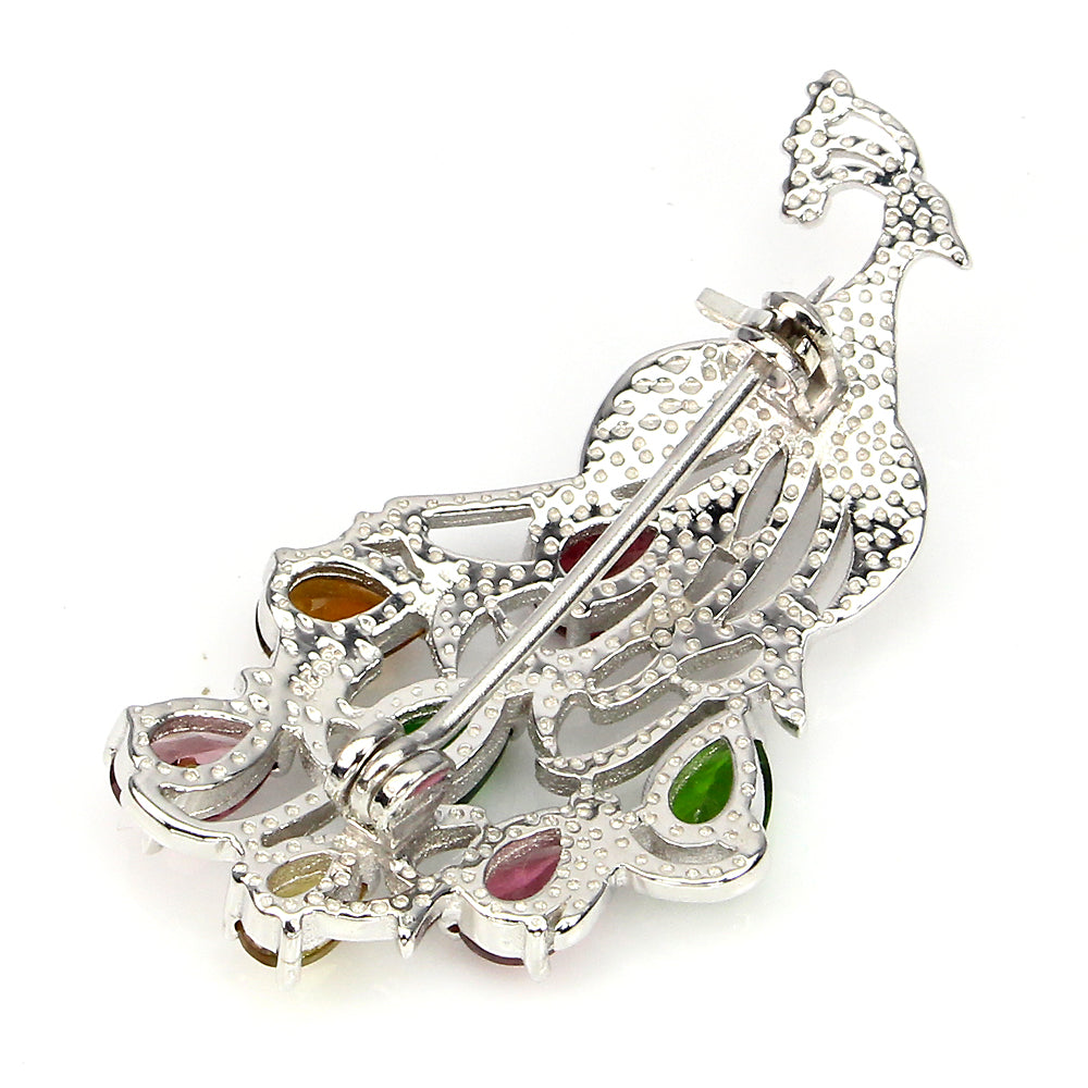 Tourmaline Russian Diopside Peacock Brooch