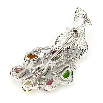 Tourmaline Russian Diopside Peacock Brooch