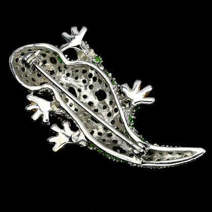 Saphir Chromdiopsid Gecko Brosche Silber bicolor vergoldet - INARA - Rückansicht