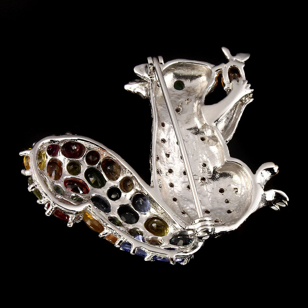 Rubin Smaragd Saphir Tansanit Eichhörnchen Brosche aus bicolor vergoldetem Silber - NARA