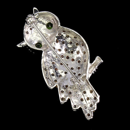 Saphir Russischer Diopsid Eule Brosche Silber vergoldet - INARA