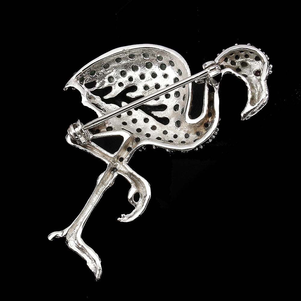 Smaragd Rubin Markasit Flamingo Brosche