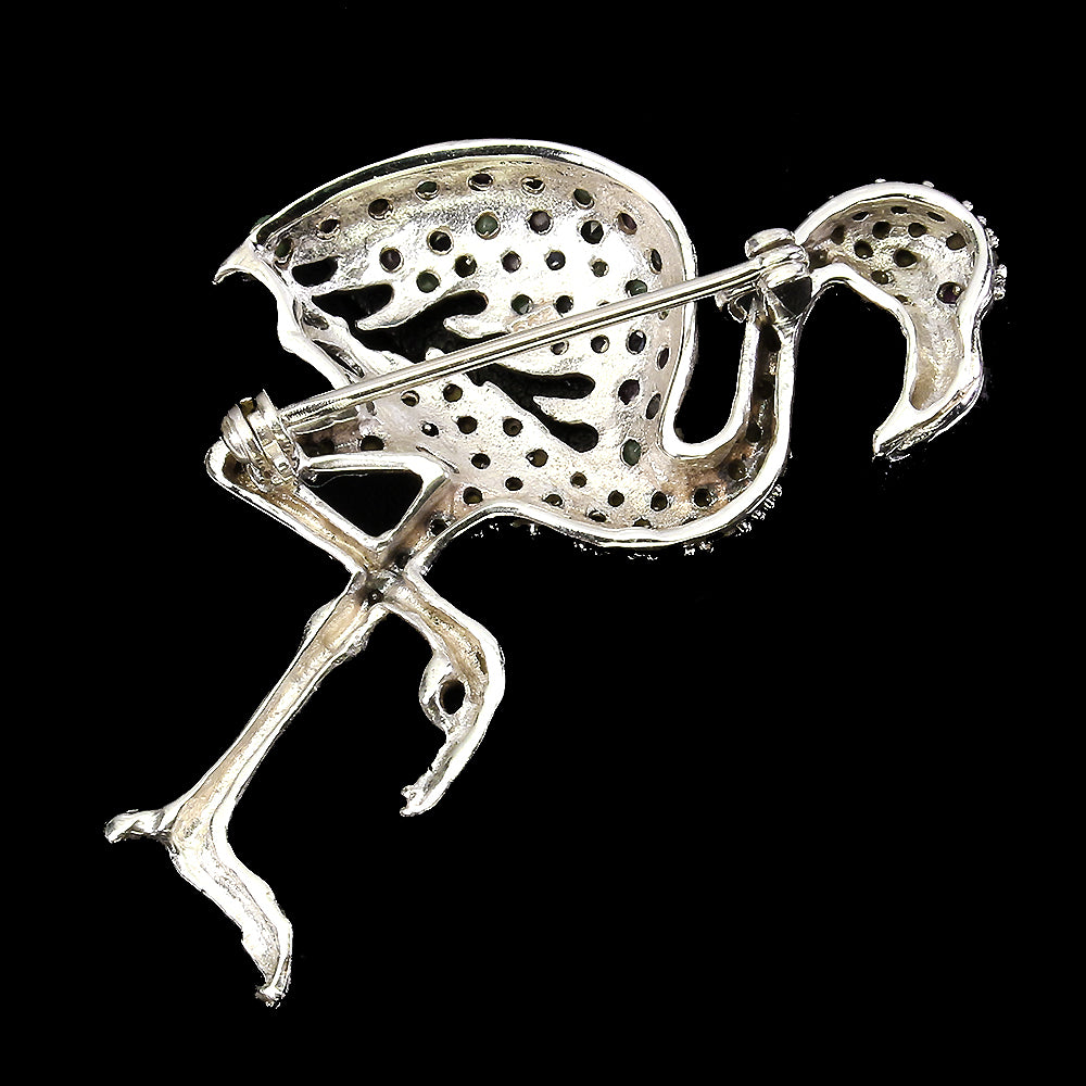 Rubin Smaragd Saphir Markasit Pelikan Brosche aus Silber - INARA