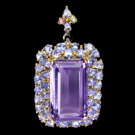 Amethyst Tansanit Turmalin Anhänger Brosche Silber - INARA