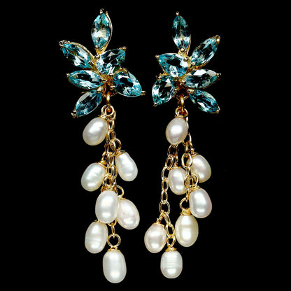 Blautopas Perle Ohrringe Silber gelbvergoldet - INARA