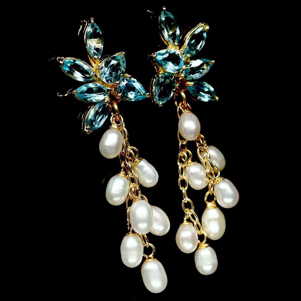 Blautopas Perle Ohrringe Silber gelbvergoldet - INARA