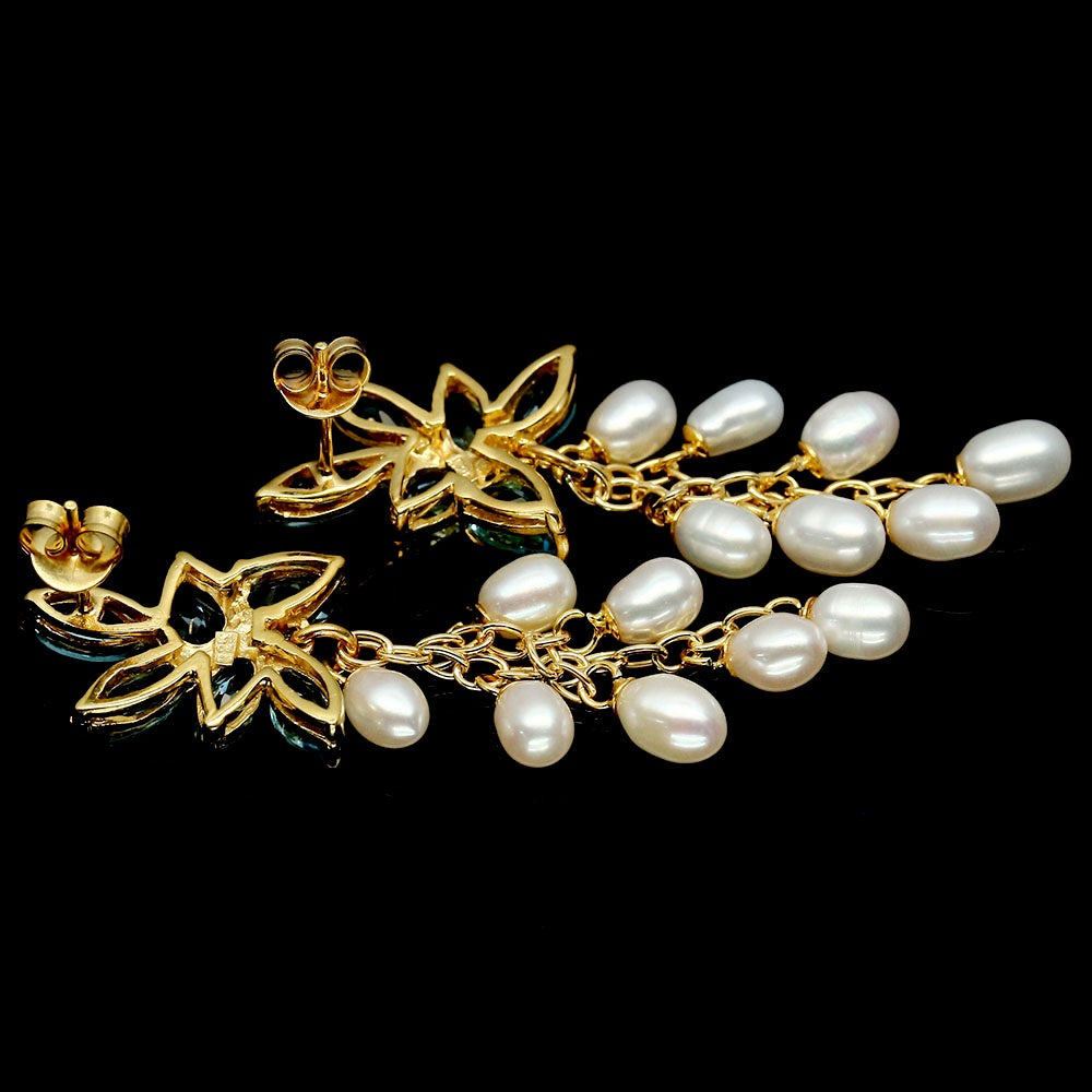 Blautopas Perle Ohrringe Silber gelbvergoldet - INARA