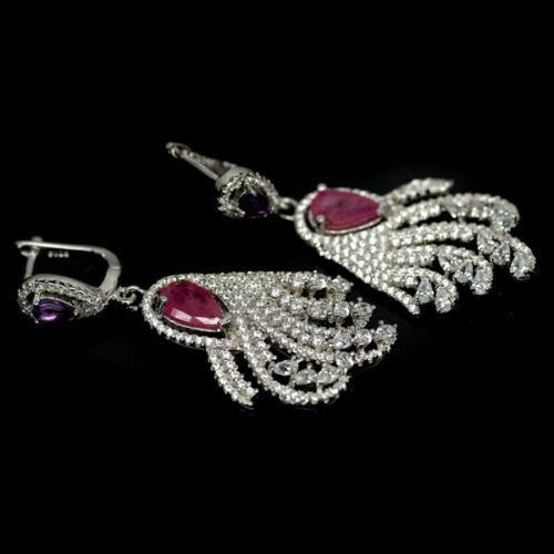 Rubin Amethyst Ohrringe Silber weißvergoldet - INARA - Seitenansicht