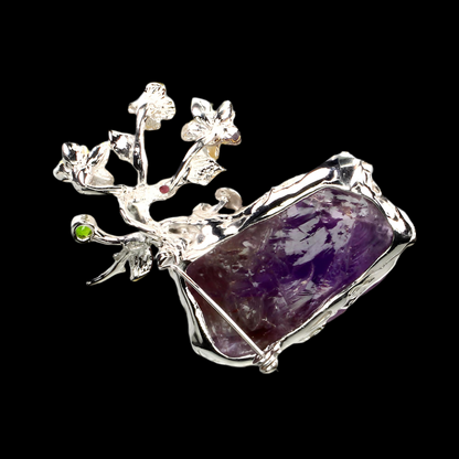 Amethyst Russischer Diopsid Smaragd Rhodolit Anhänger Brosche Silber - INARA