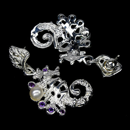 Amethyst Perle Seepferdchen Ohrringe Silber - INARA