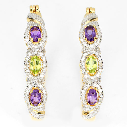 Amethyst Peridot Diamant Creolen Ohrringe aus bicolor vergoldetem Silber - INARA