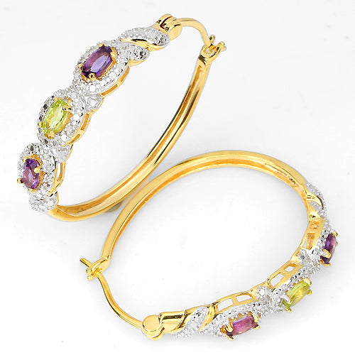 Amethyst Peridot Diamant Creolen Ohrringe aus bicolor vergoldetem Silber - INARA