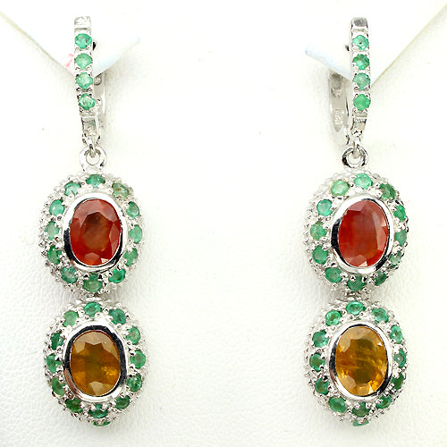 Saphir Smaragd Ohrringe aus weißvergoldetem Silber - INARA