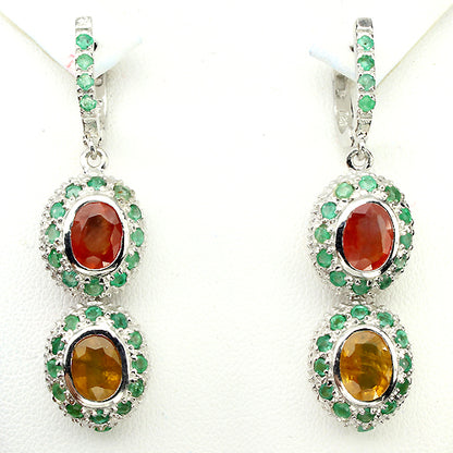 Saphir Smaragd Ohrringe aus weißvergoldetem Silber - INARA