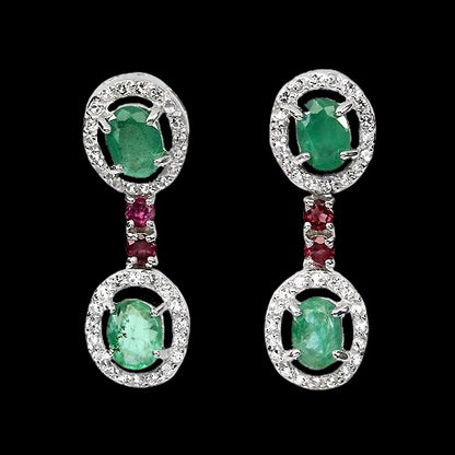 Boucles d'Oreilles Emeraude Rhodolite Topaze Blanche