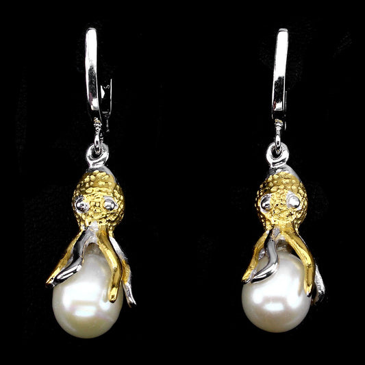 Perle Oktopus Ohrringe Silber bicolor vergoldet - INARA