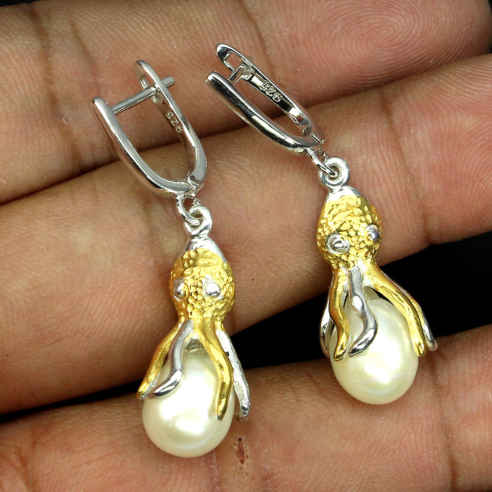 Perle Oktopus Ohrringe Silber bicolor vergoldet - INARA