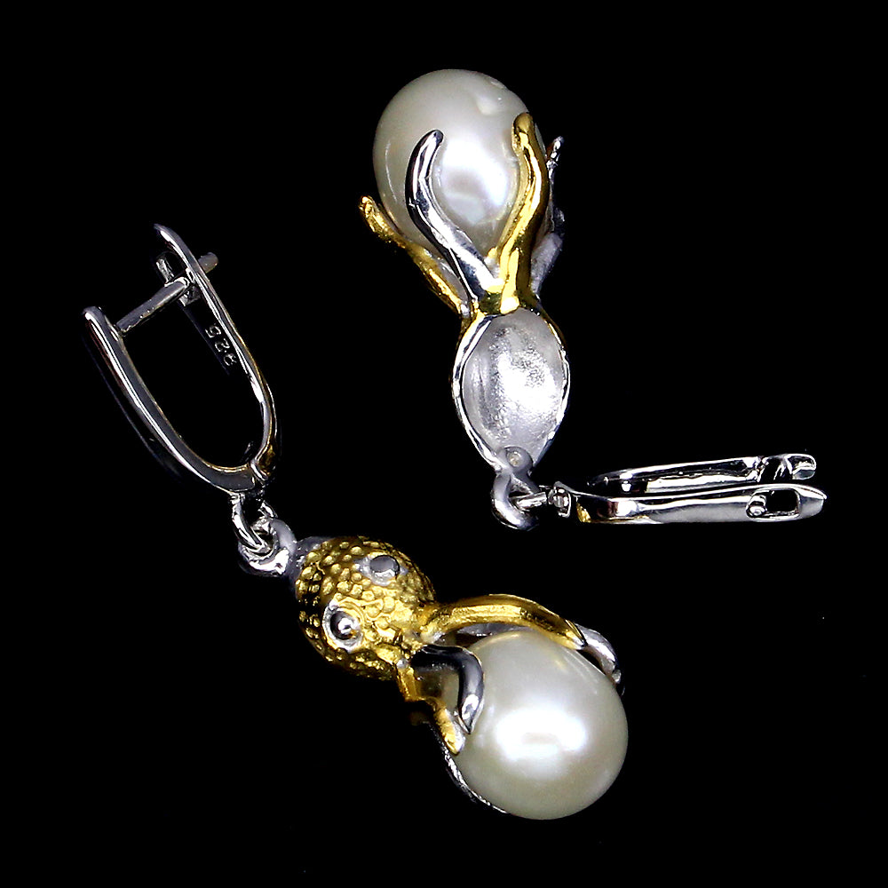 Perle Oktopus Ohrringe Silber bicolor vergoldet - INARA