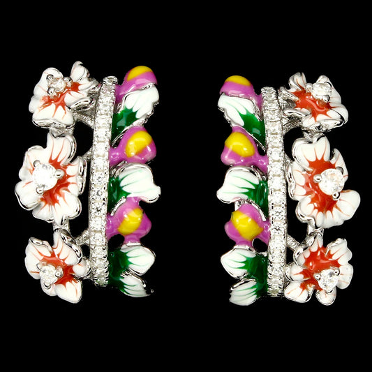 Emaille Zirkonia Ohrringe Silber weißvergoldet - INARA