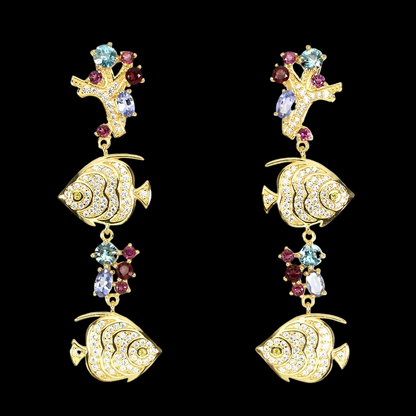 Zirkon Rhodolit Tansanit Fisch Ohringe Silber vergoldet - INARA