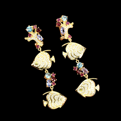 Zirkon Rhodolit Tansanit Fisch Ohringe Silber vergoldet - INARA